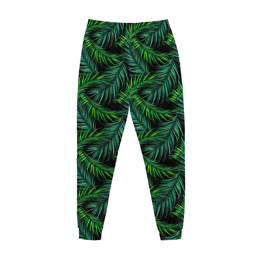 Night Tropical Palm Leaves Pattern Print Jogger Pants