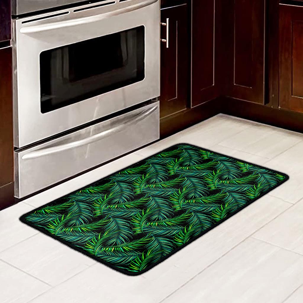 Night Tropical Palm Leaves Pattern Print Kitchen Mat
