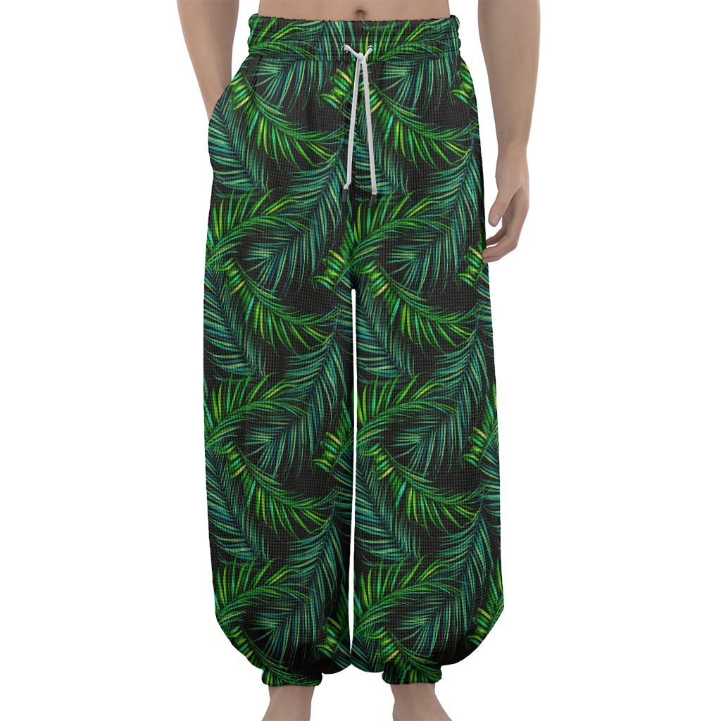 Night Tropical Palm Leaves Pattern Print Lantern Pants