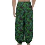 Night Tropical Palm Leaves Pattern Print Lantern Pants