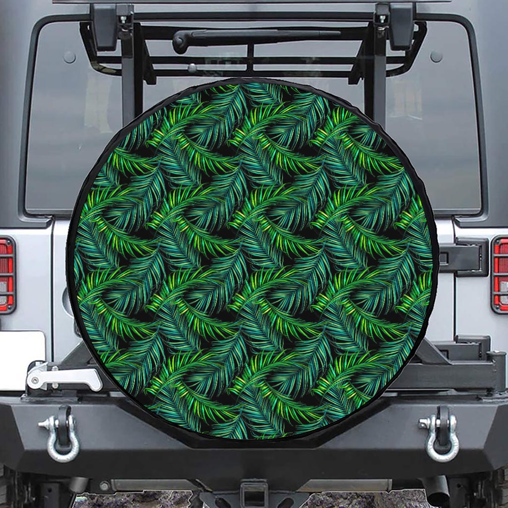 Night Tropical Palm Leaves Pattern Print Leather Spare Tire Cover