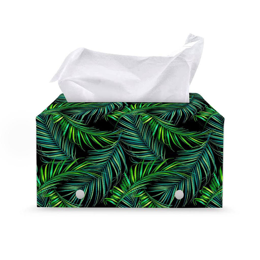Night Tropical Palm Leaves Pattern Print Leather Tissue Box Cover