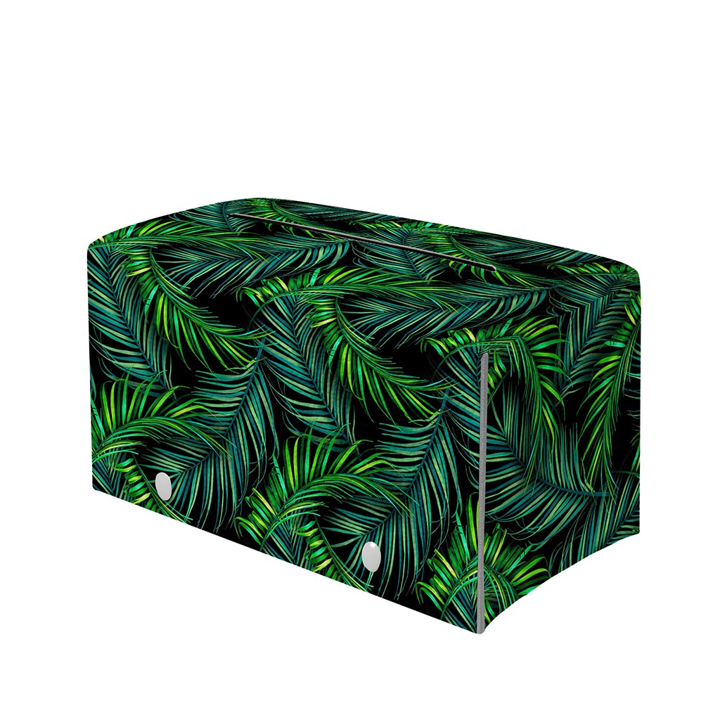 Night Tropical Palm Leaves Pattern Print Leather Tissue Box Cover