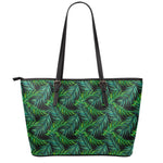 Night Tropical Palm Leaves Pattern Print Leather Tote Bag