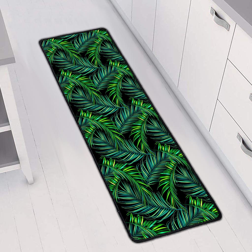 Night Tropical Palm Leaves Pattern Print Long Kitchen Mat