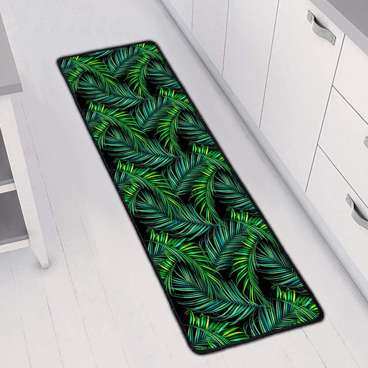 Night Tropical Palm Leaves Pattern Print Long Kitchen Mat