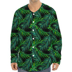 Night Tropical Palm Leaves Pattern Print Long Sleeve Baseball Jersey