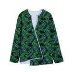 Night Tropical Palm Leaves Pattern Print Long Sleeve Short Coat