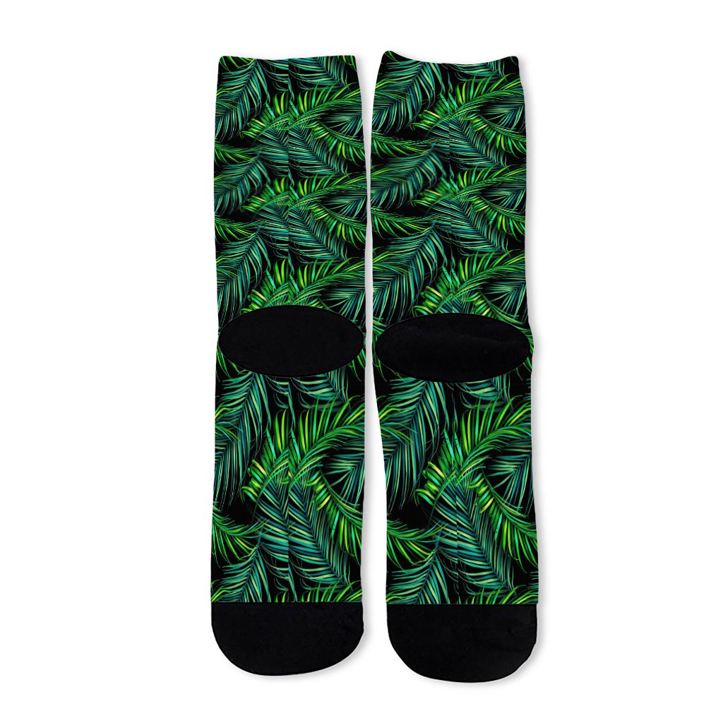 Night Tropical Palm Leaves Pattern Print Long Socks