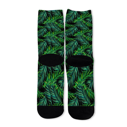 Night Tropical Palm Leaves Pattern Print Long Socks