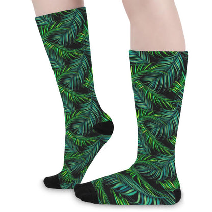 Night Tropical Palm Leaves Pattern Print Long Socks