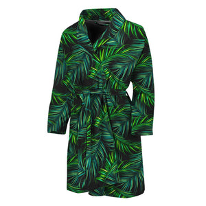 Night Tropical Palm Leaves Pattern Print Men's Bathrobe