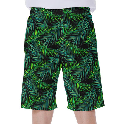 Night Tropical Palm Leaves Pattern Print Men's Beach Shorts