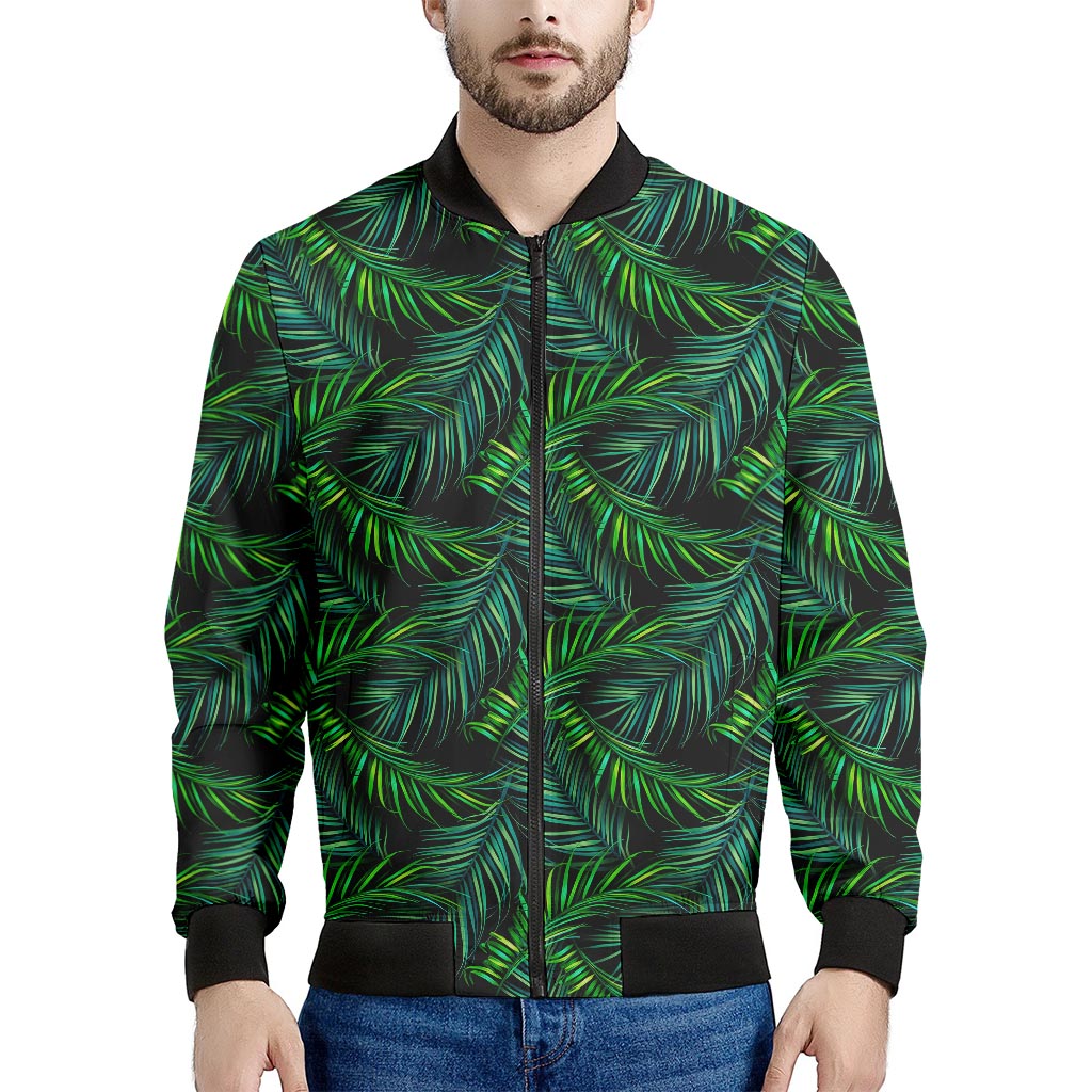 Night Tropical Palm Leaves Pattern Print Men's Bomber Jacket