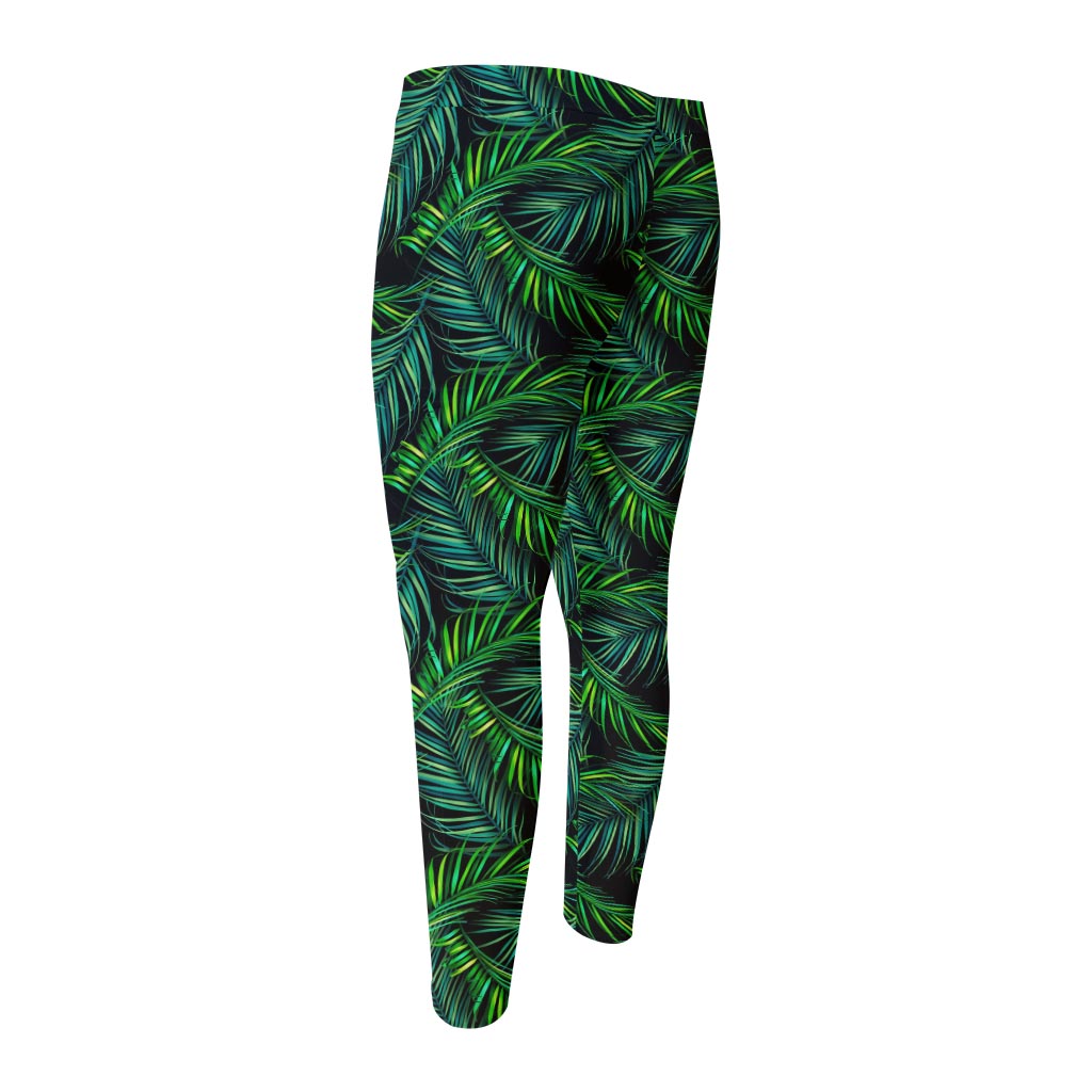 Night Tropical Palm Leaves Pattern Print Men's Compression Pants