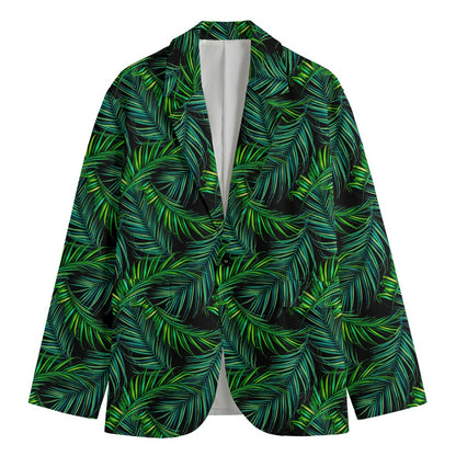 Night Tropical Palm Leaves Pattern Print Men's Cotton Blazer