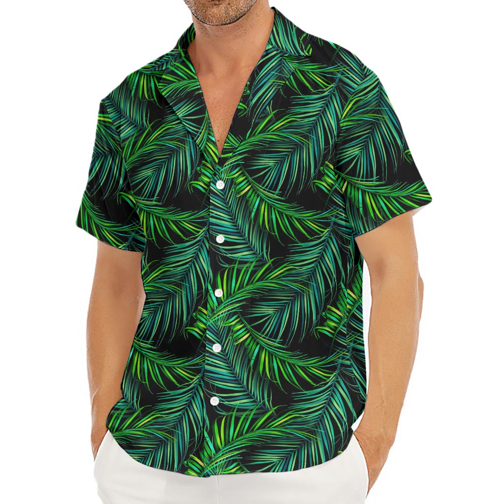 Night Tropical Palm Leaves Pattern Print Men's Deep V-Neck Shirt