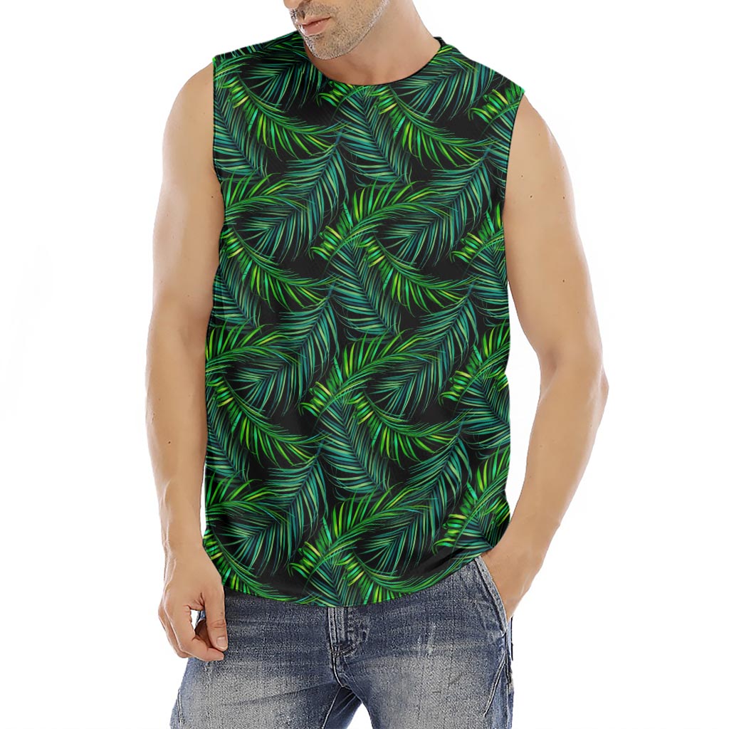 Night Tropical Palm Leaves Pattern Print Men's Fitness Tank Top