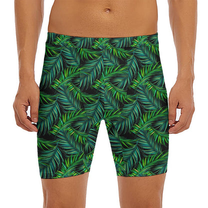 Night Tropical Palm Leaves Pattern Print Men's Long Boxer Briefs