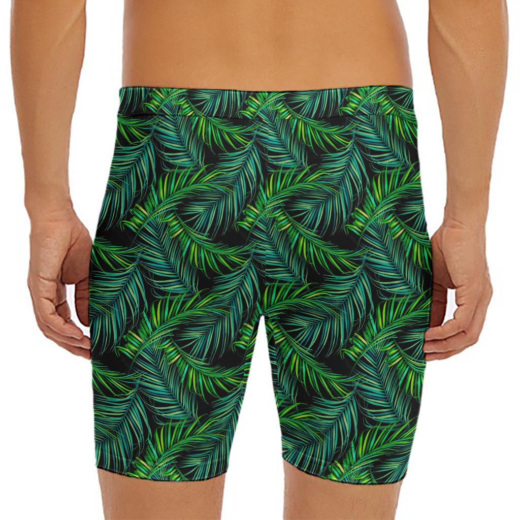 Night Tropical Palm Leaves Pattern Print Men's Long Boxer Briefs