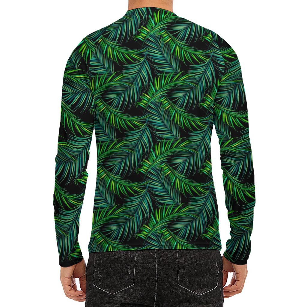 Night Tropical Palm Leaves Pattern Print Men's Long Sleeve Rash Guard