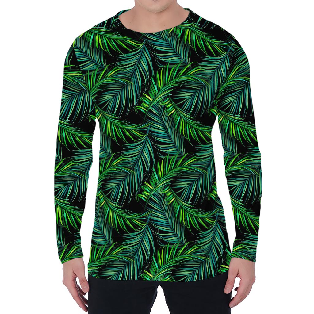 Night Tropical Palm Leaves Pattern Print Men's Long Sleeve T-Shirt