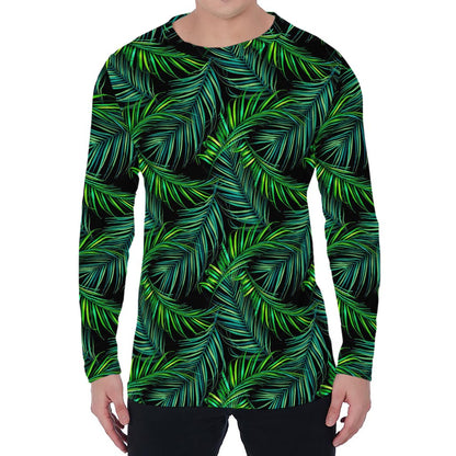 Night Tropical Palm Leaves Pattern Print Men's Long Sleeve T-Shirt
