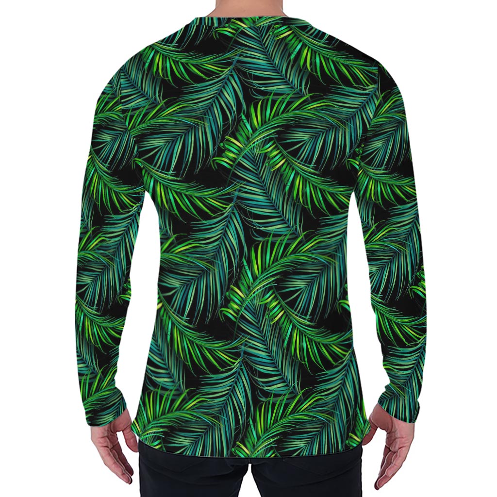 Night Tropical Palm Leaves Pattern Print Men's Long Sleeve T-Shirt