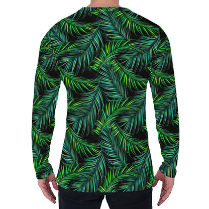 Night Tropical Palm Leaves Pattern Print Men's Long Sleeve T-Shirt