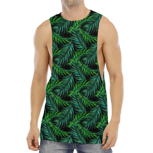 Night Tropical Palm Leaves Pattern Print Men's Muscle Tank Top