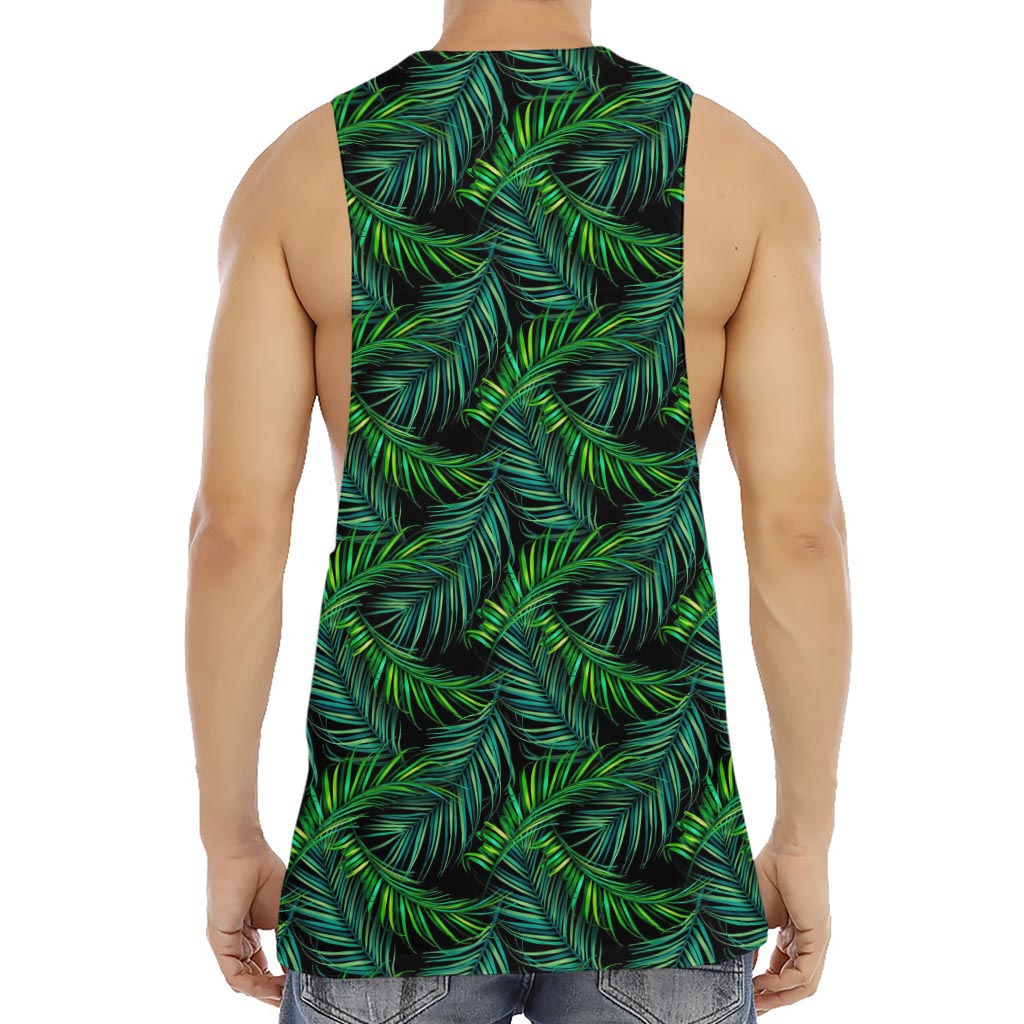 Night Tropical Palm Leaves Pattern Print Men's Muscle Tank Top