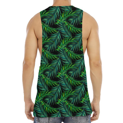 Night Tropical Palm Leaves Pattern Print Men's Muscle Tank Top