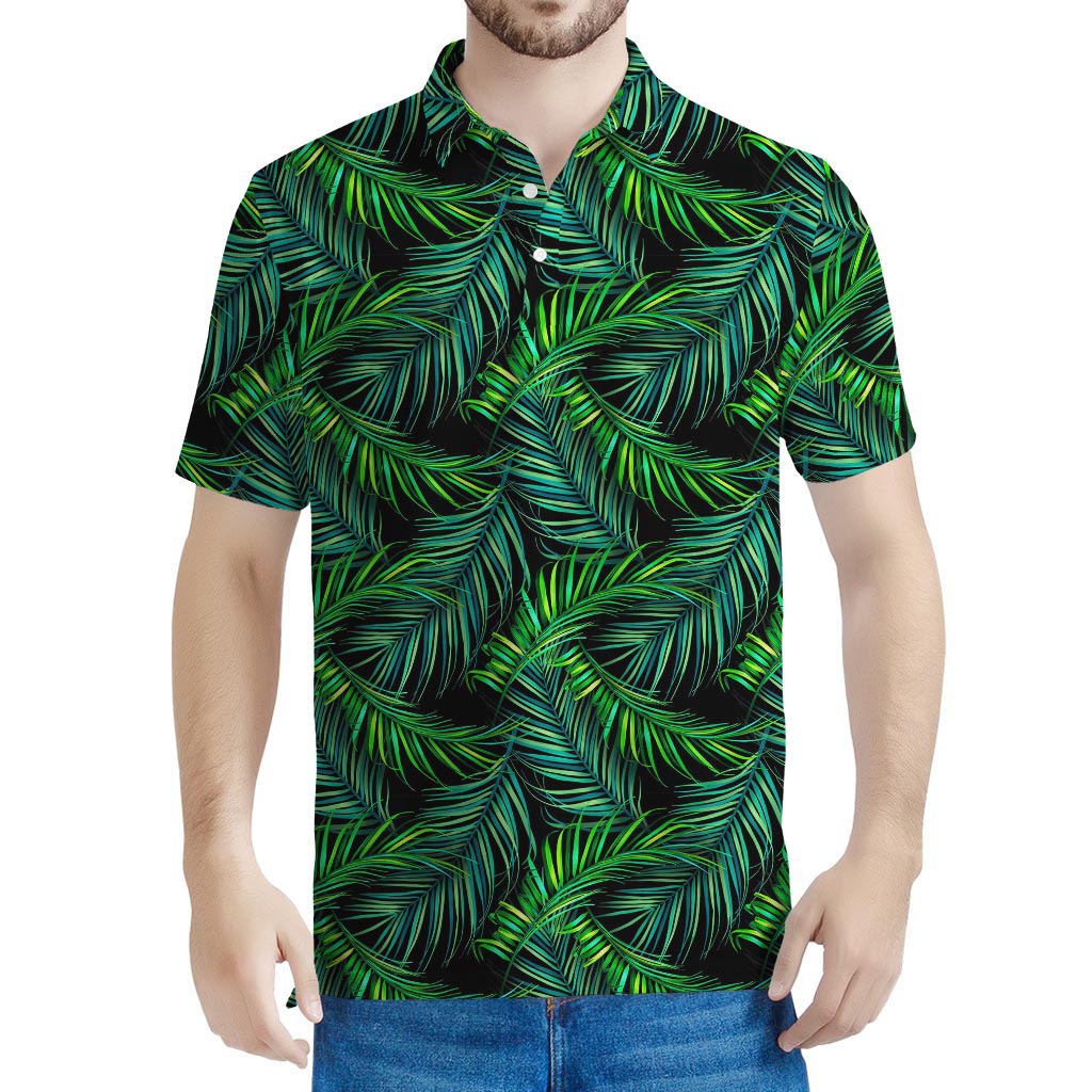 Night Tropical Palm Leaves Pattern Print Men's Polo Shirt