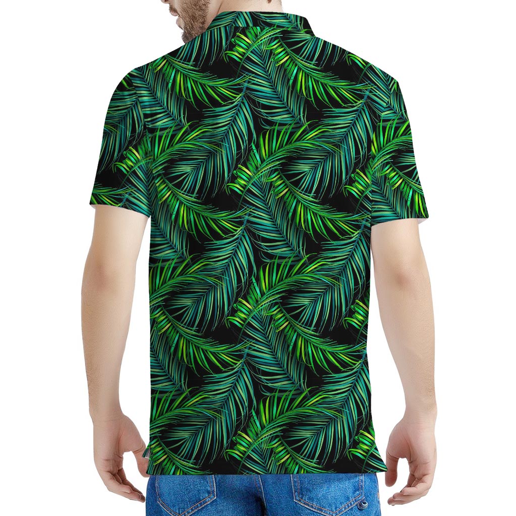 Night Tropical Palm Leaves Pattern Print Men's Polo Shirt