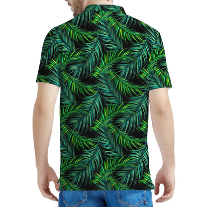 Night Tropical Palm Leaves Pattern Print Men's Polo Shirt