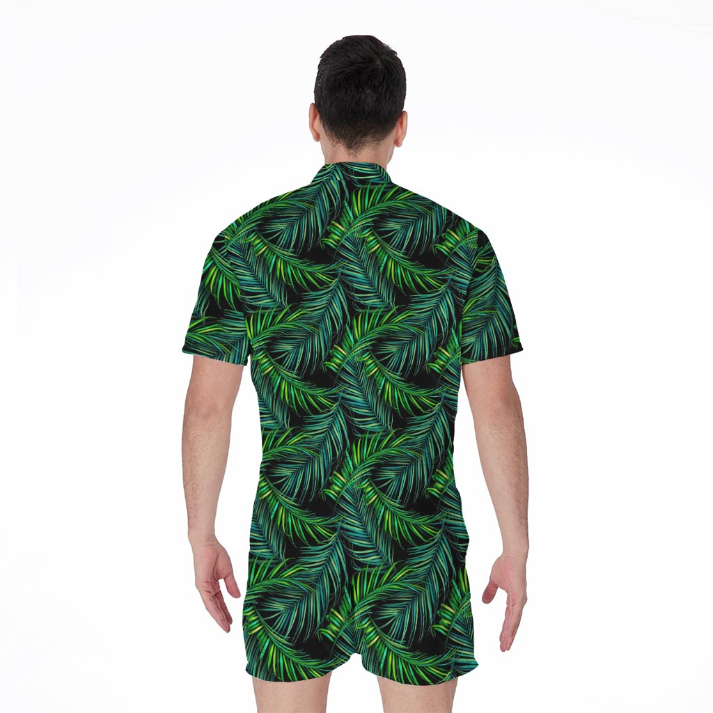 Night Tropical Palm Leaves Pattern Print Men's Rompers