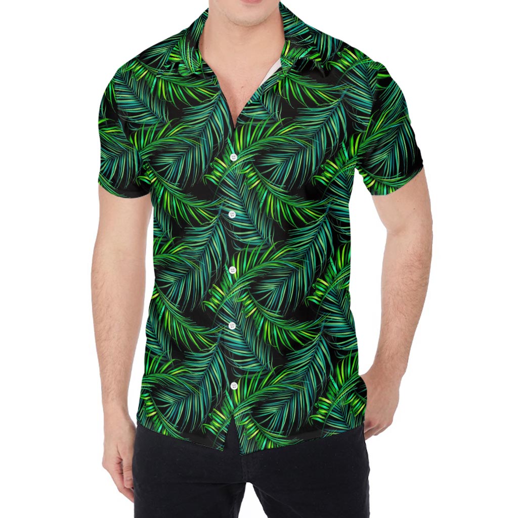 Night Tropical Palm Leaves Pattern Print Men's Shirt