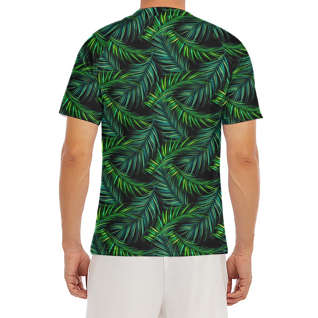 Night Tropical Palm Leaves Pattern Print Men's Short Sleeve Rash Guard
