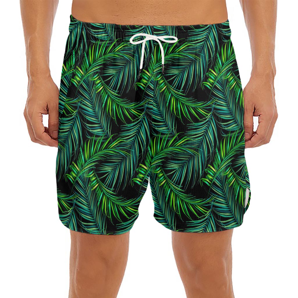Night Tropical Palm Leaves Pattern Print Men's Split Running Shorts