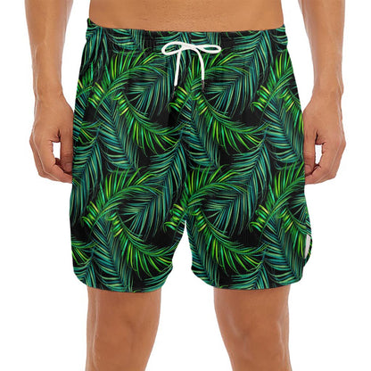 Night Tropical Palm Leaves Pattern Print Men's Split Running Shorts