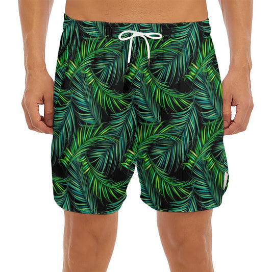 Night Tropical Palm Leaves Pattern Print Men's Split Running Shorts