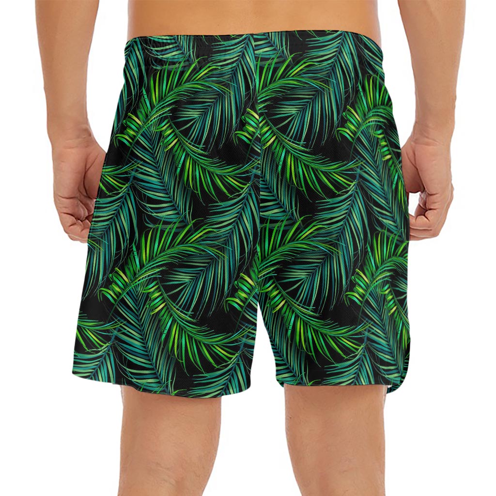 Night Tropical Palm Leaves Pattern Print Men's Split Running Shorts