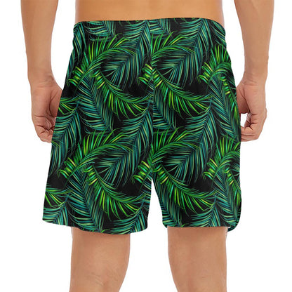 Night Tropical Palm Leaves Pattern Print Men's Split Running Shorts