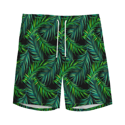 Night Tropical Palm Leaves Pattern Print Men's Sports Shorts