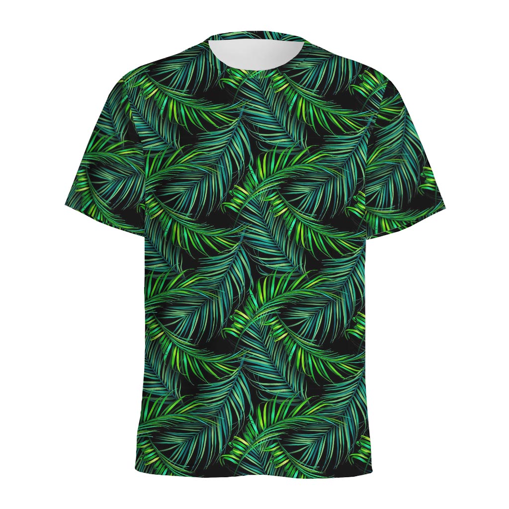 Night Tropical Palm Leaves Pattern Print Men's Sports T-Shirt