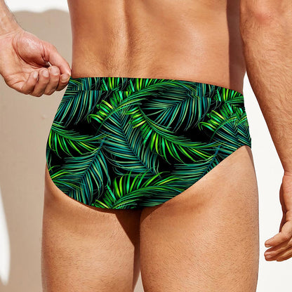 Night Tropical Palm Leaves Pattern Print Men's Swim Briefs