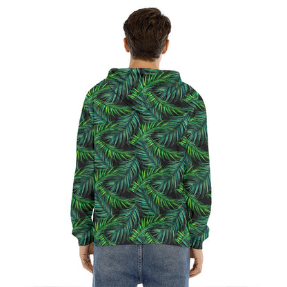 Night Tropical Palm Leaves Pattern Print Men's Velvet Pullover Hoodie