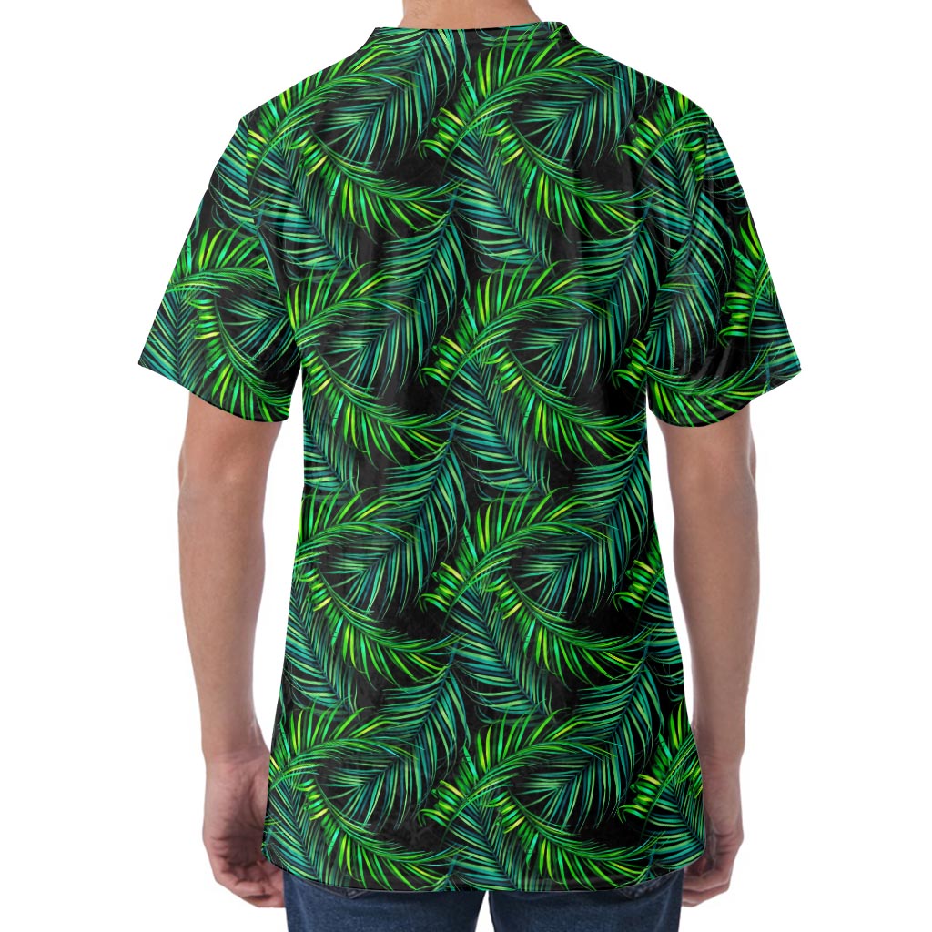 Night Tropical Palm Leaves Pattern Print Men's Velvet T-Shirt