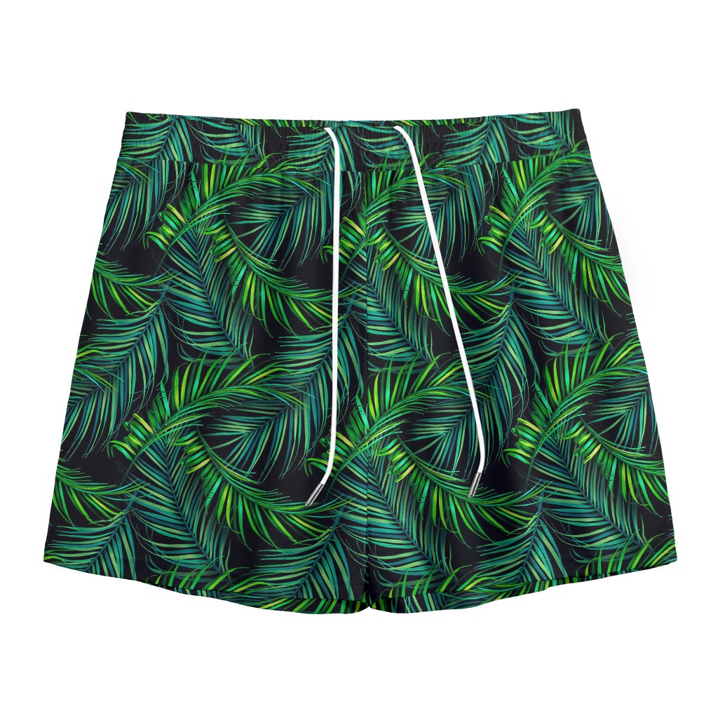 Night Tropical Palm Leaves Pattern Print Mesh Shorts