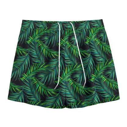 Night Tropical Palm Leaves Pattern Print Mesh Shorts